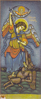 Archangel Michael Full-Length Blue Byzantine Wooden Icon on Canvas